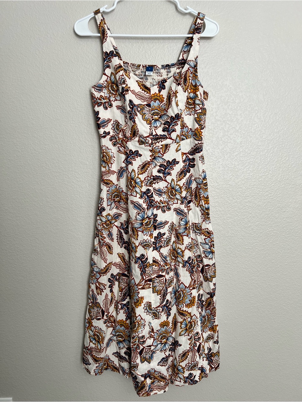 Old Navy Floral Linen Blend Midi Dress Cottagecore Boho Size Small NWOT